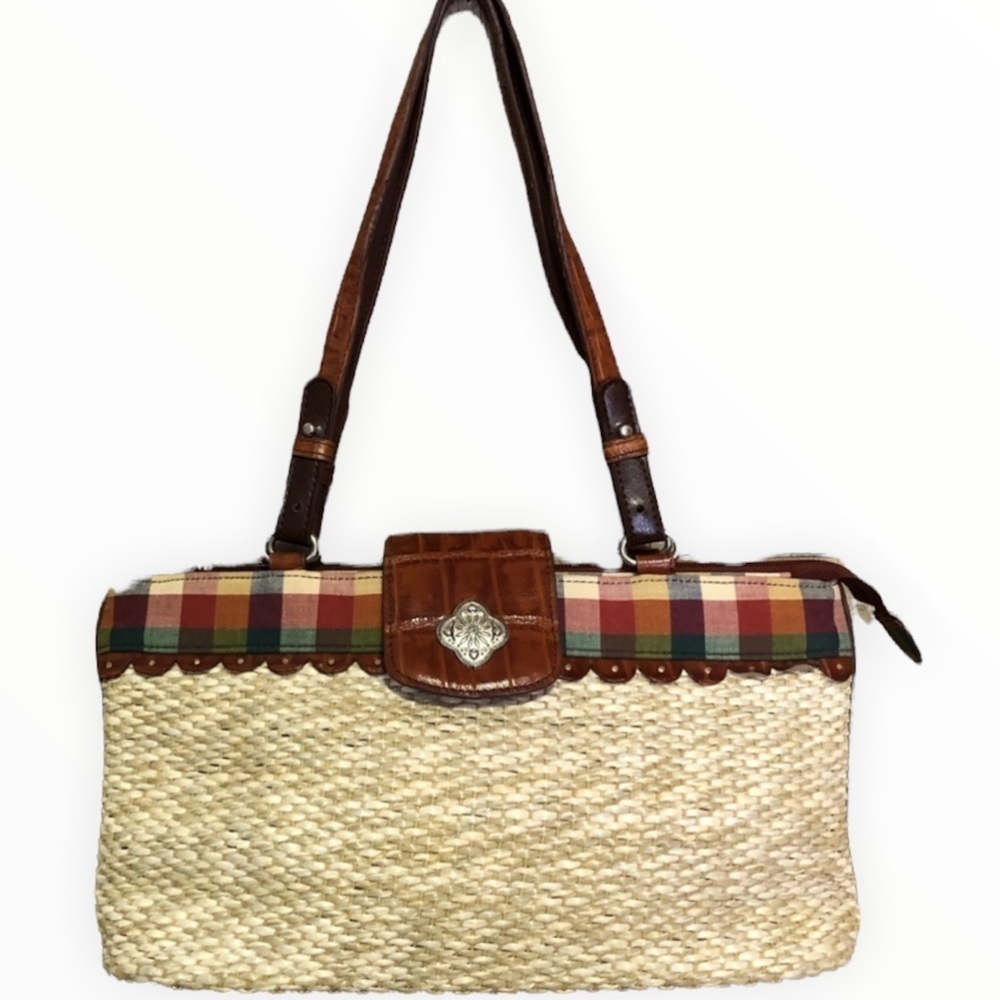 M.C. Woven and Plaid Shoulder Bag